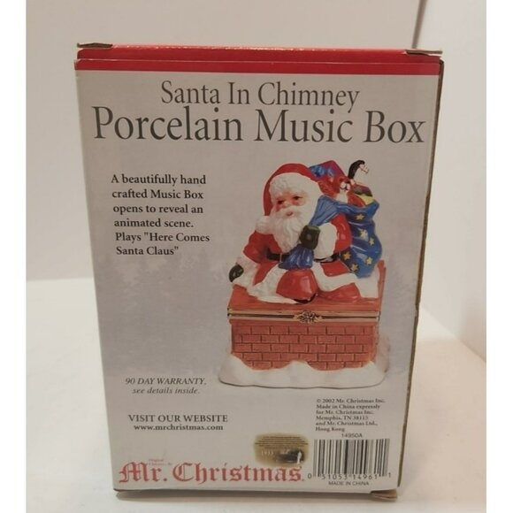 Mr Christmas “Santa In Chimney” Porcelain Music Box 2002 New In Box - Picture 5 of 10